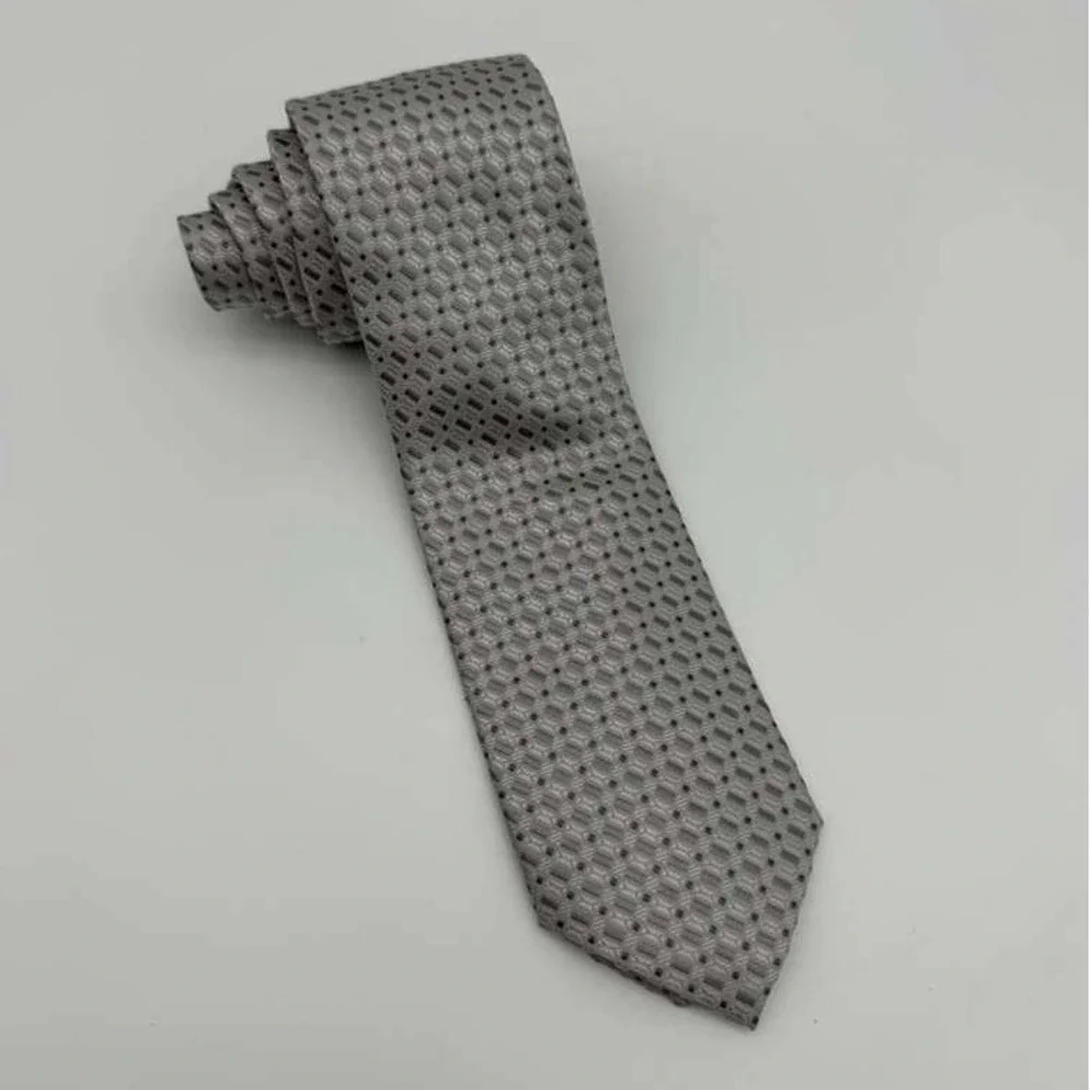 Cadini Italy Tie – Gray‎ & Silver Geometric Pattern – Brand New